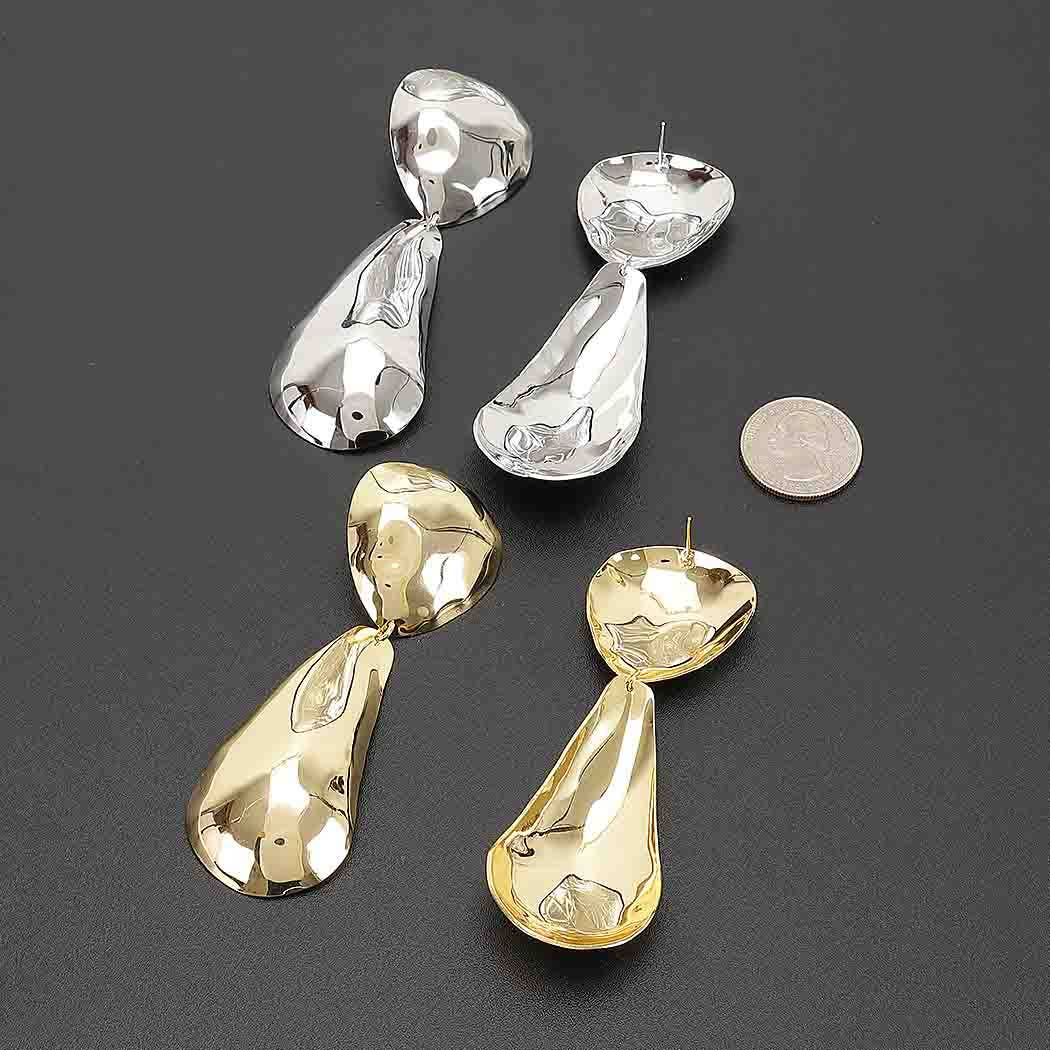 Hammered Double Teardrop Drop Earrings: GD