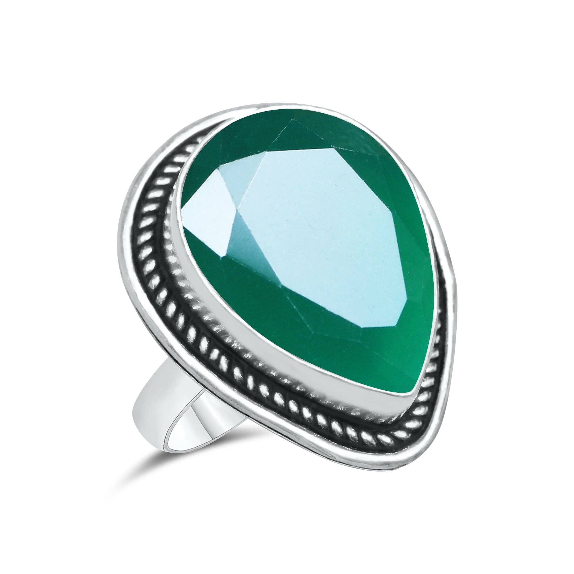 Green Onyx Faceted Rings – Silver-Plated, Handmade, Emerald Green Statement | Wholesale: 10 Rings