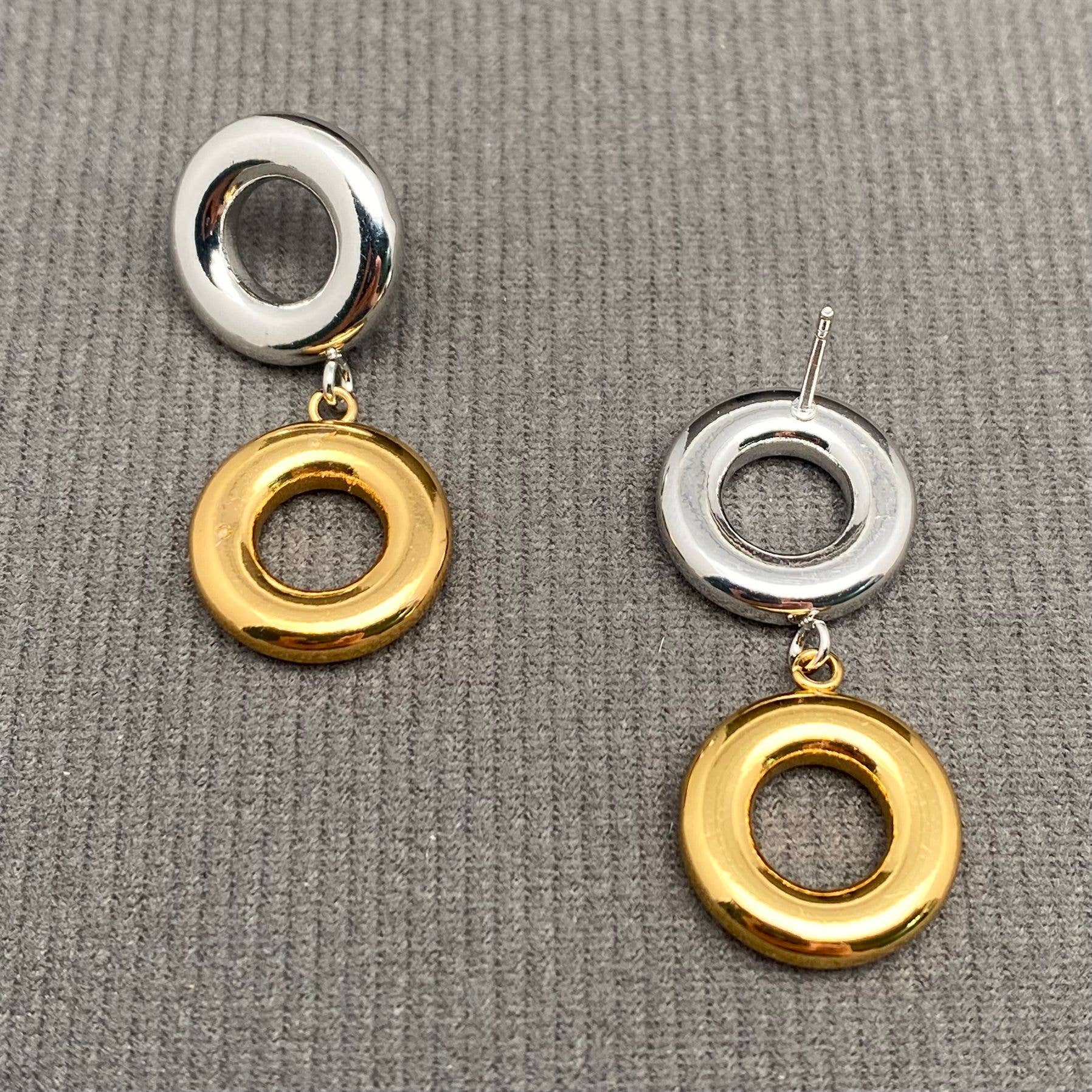 Two Tone Donuts 18K Gold Plated S.Steel Earrings - FGS
