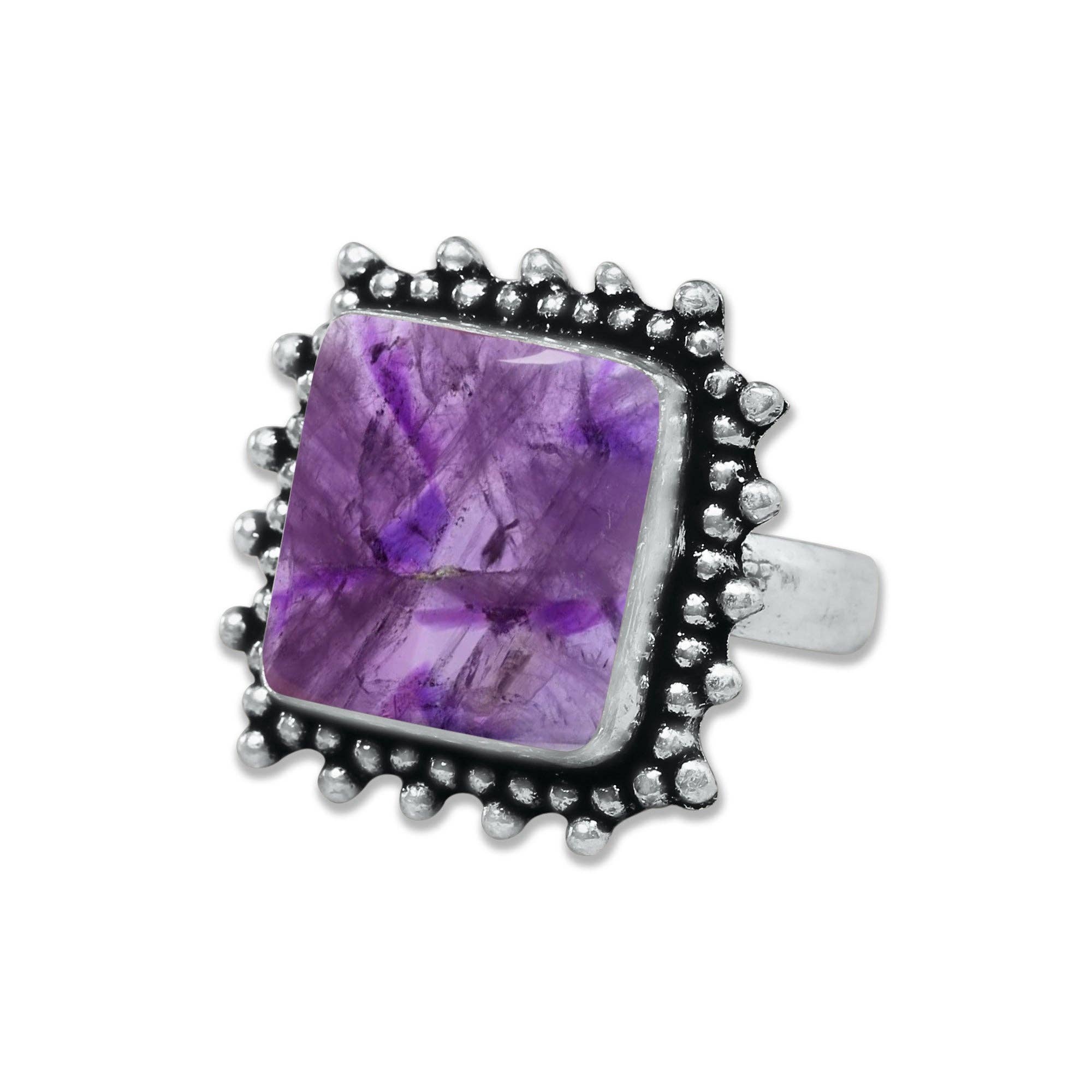 Star Amethyst Rings for Women – Silver-Plated, Handmade, Deep Purple (US Sizes 6–10, Non-Adjustable): 10 Rings