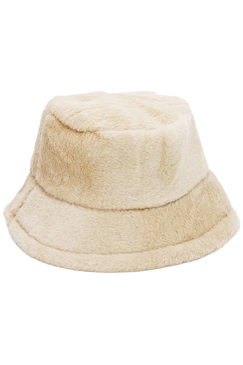 Cap Zone - Oversized Fluffy Faux Fur Bucket Hat