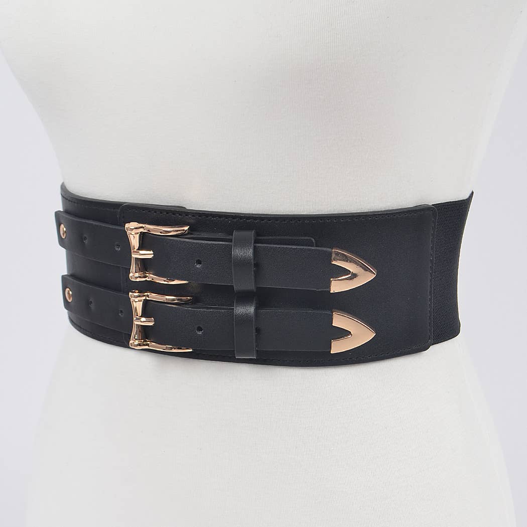 Corset Stretch Plus Size Belt W/Two Buckles: Nude Gold