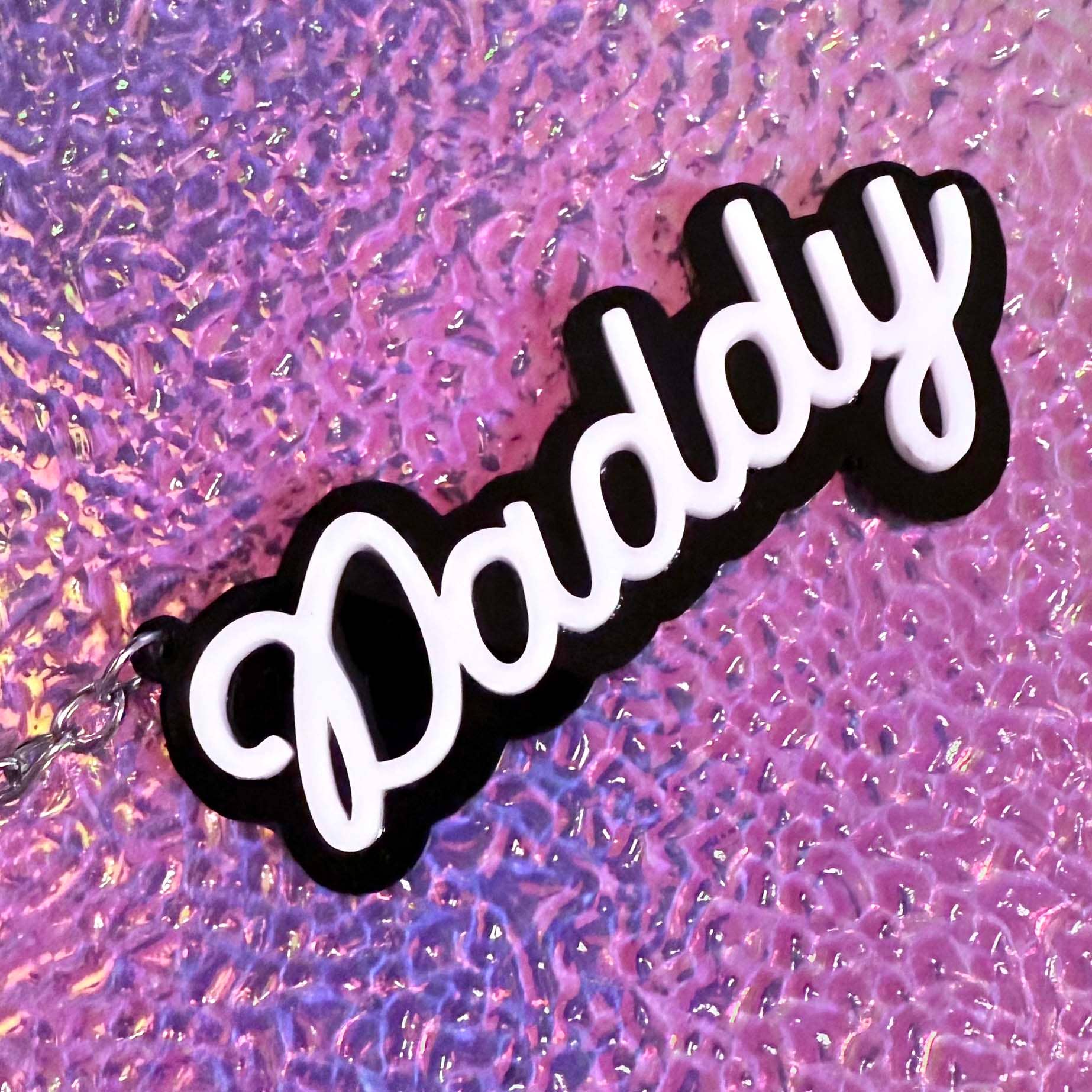 Daddy Keychain (Multicolor): White Letters / Black Outline