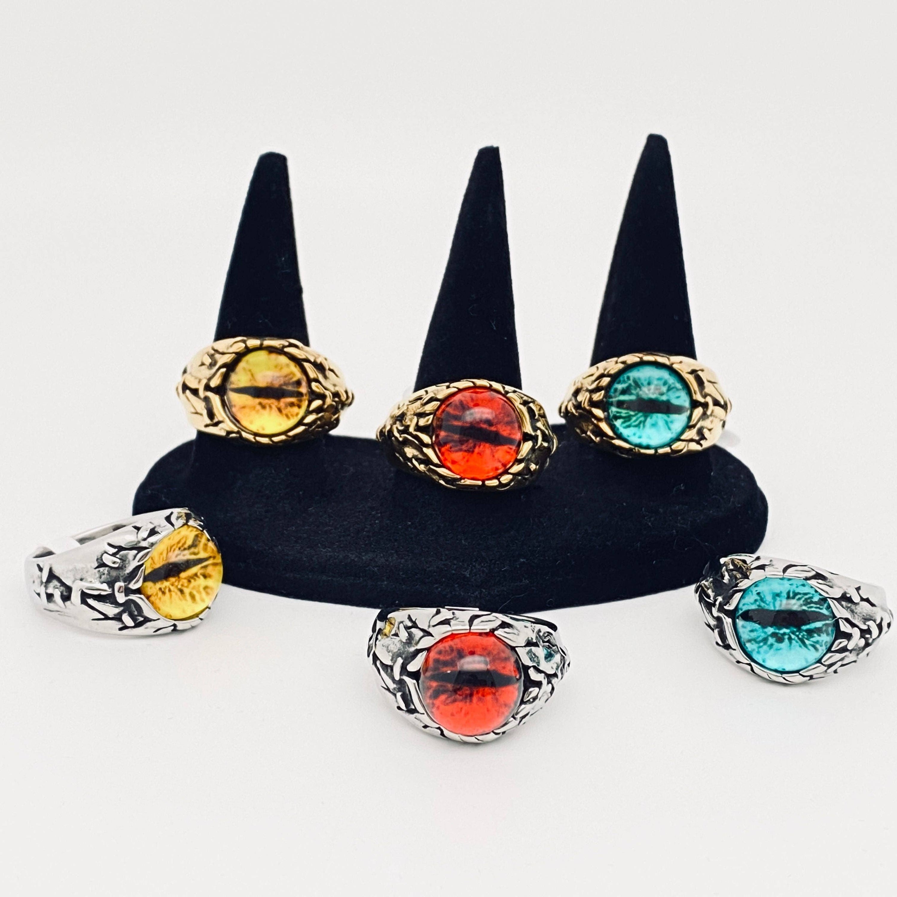 Devil's Eye Demon Eyeball Men's Stainless Steel Ring - MJ/MR: Golden Blue stone / 10