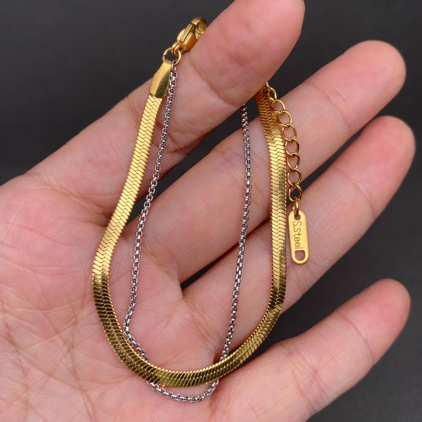 Two Tone Chain 18K Gold Plated Stainless Steel Bracelet -FGS