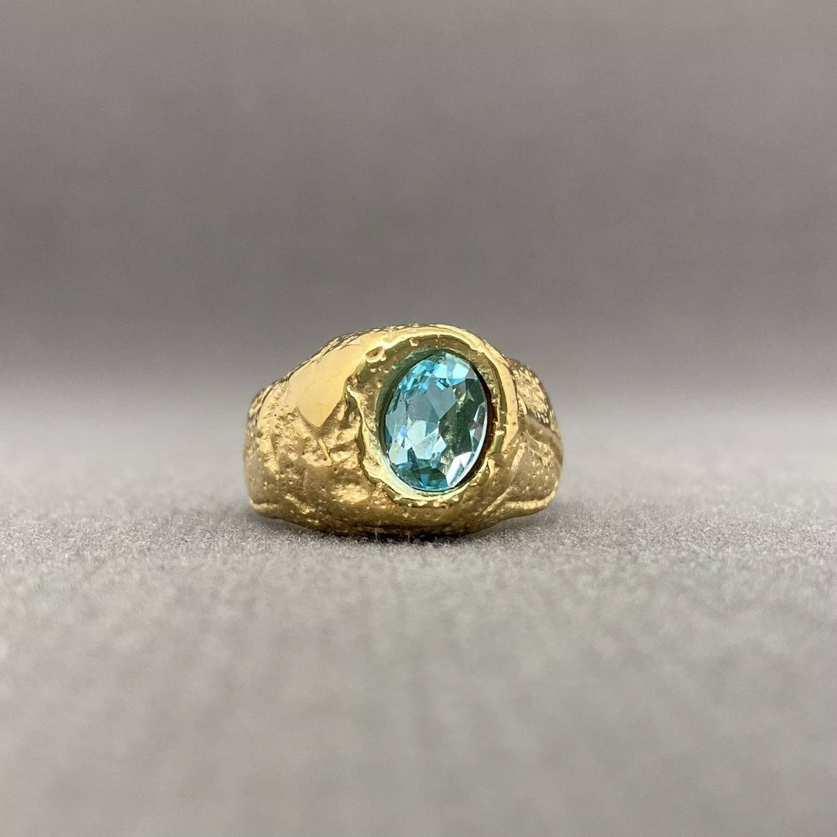 Blue Zircon Inlaid 18K Gold Plated Stainless Steel Ring - FGS