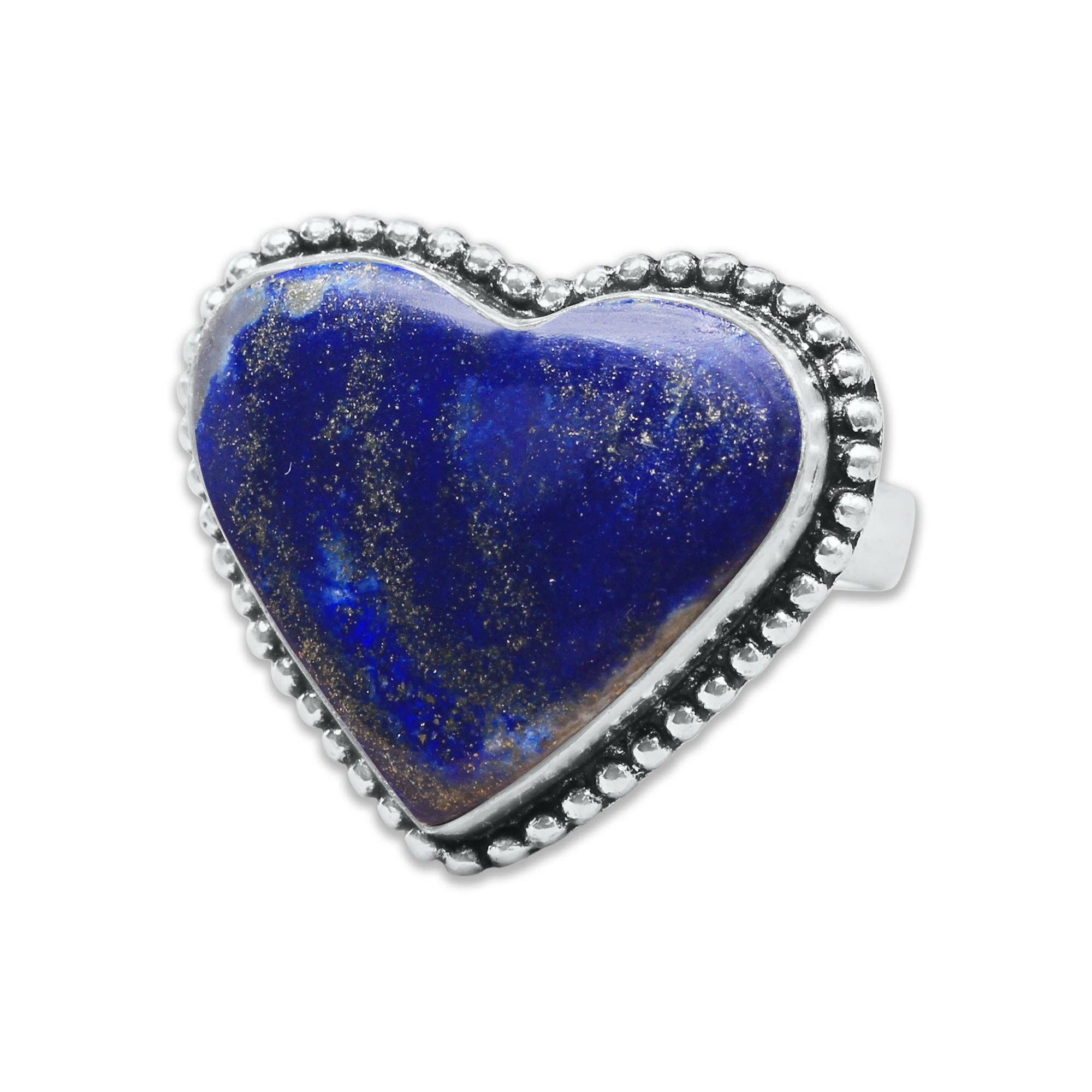 Heart Crystal Rings – Silver-Plated, Handmade, Assorted Natural Stones (US Sizes 6–10, Non-Adjustable) | Wholesale: Silver / 10 Rings