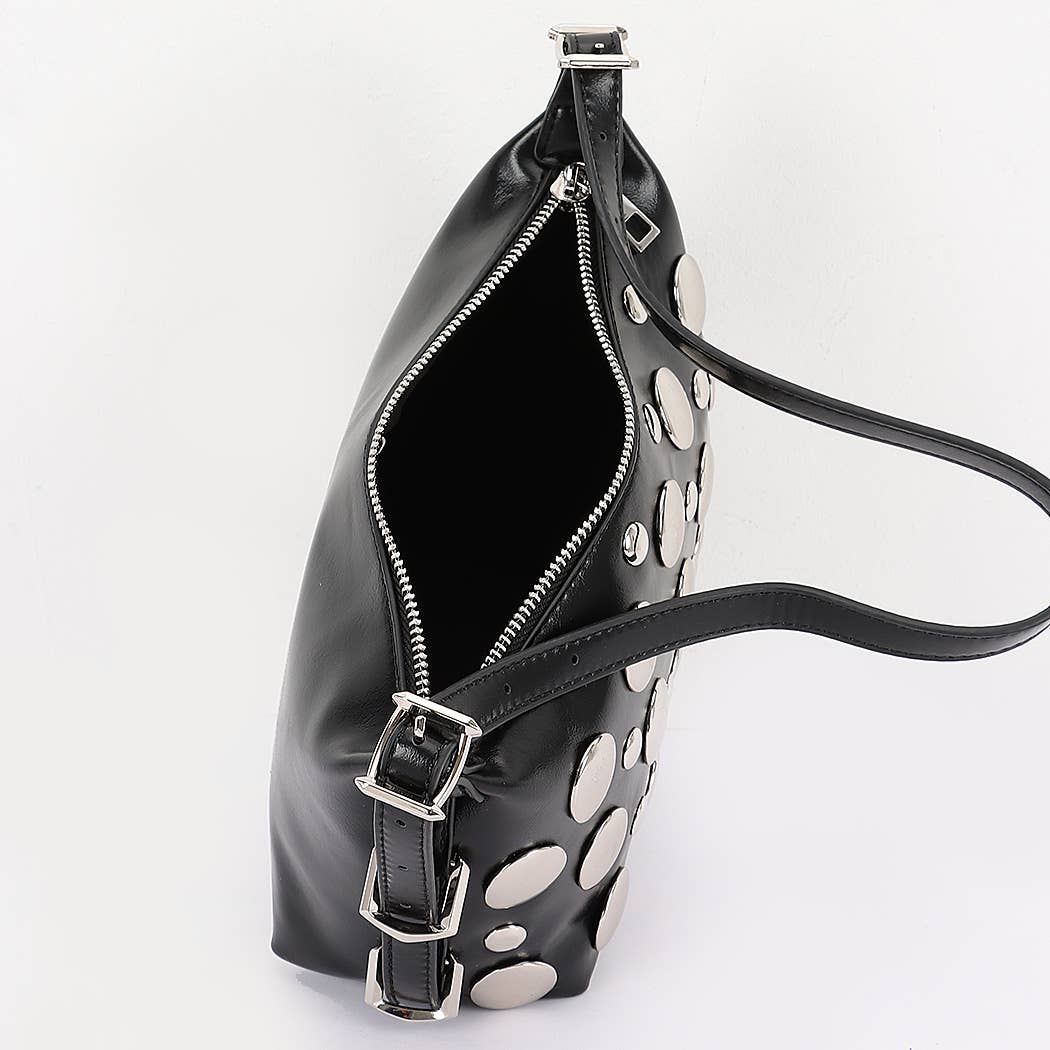 Vegan Leather Metal Studded Shoulder Bag: CM