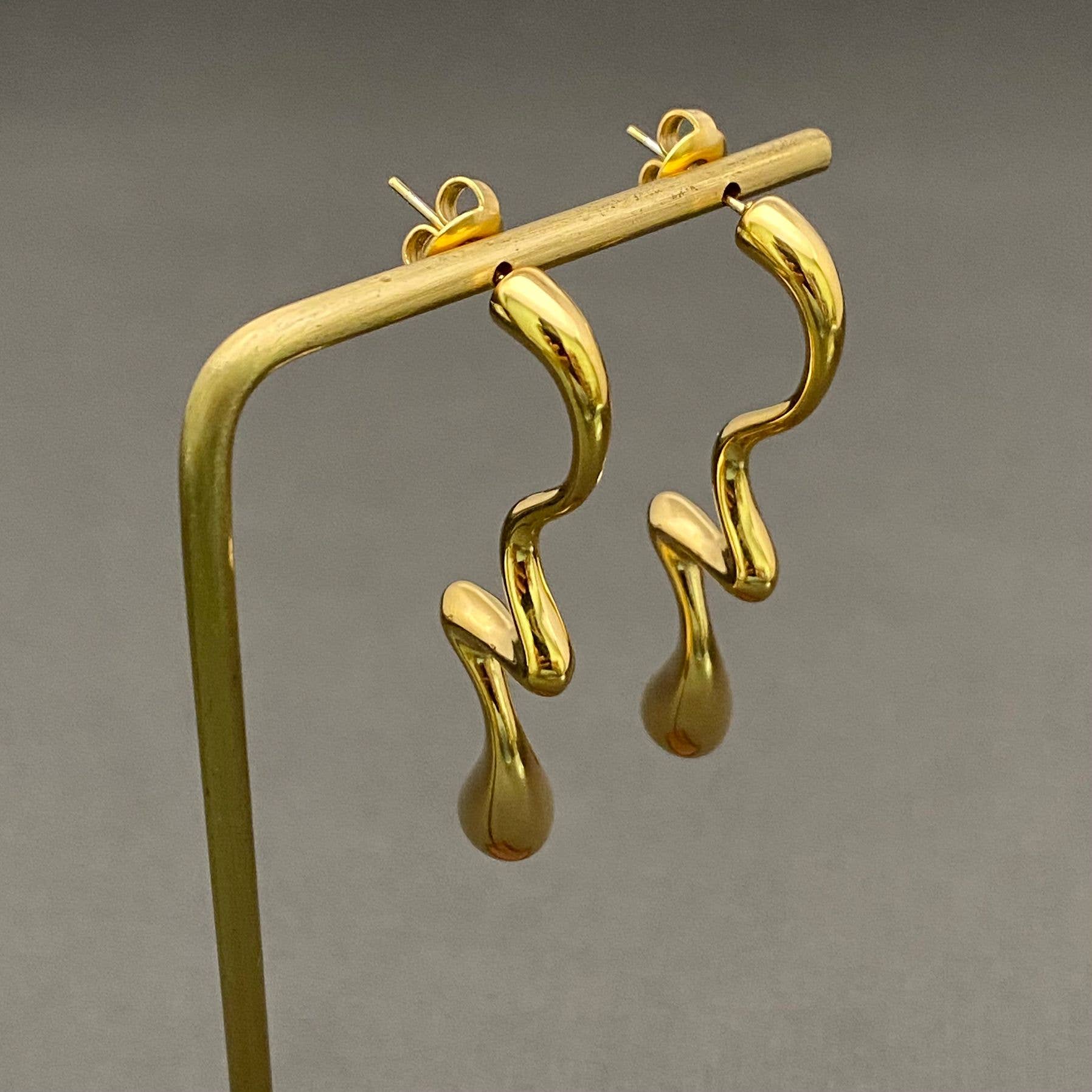 Irregular Droplet 18K Gold-plated S.Steel Post Earrings -FGS