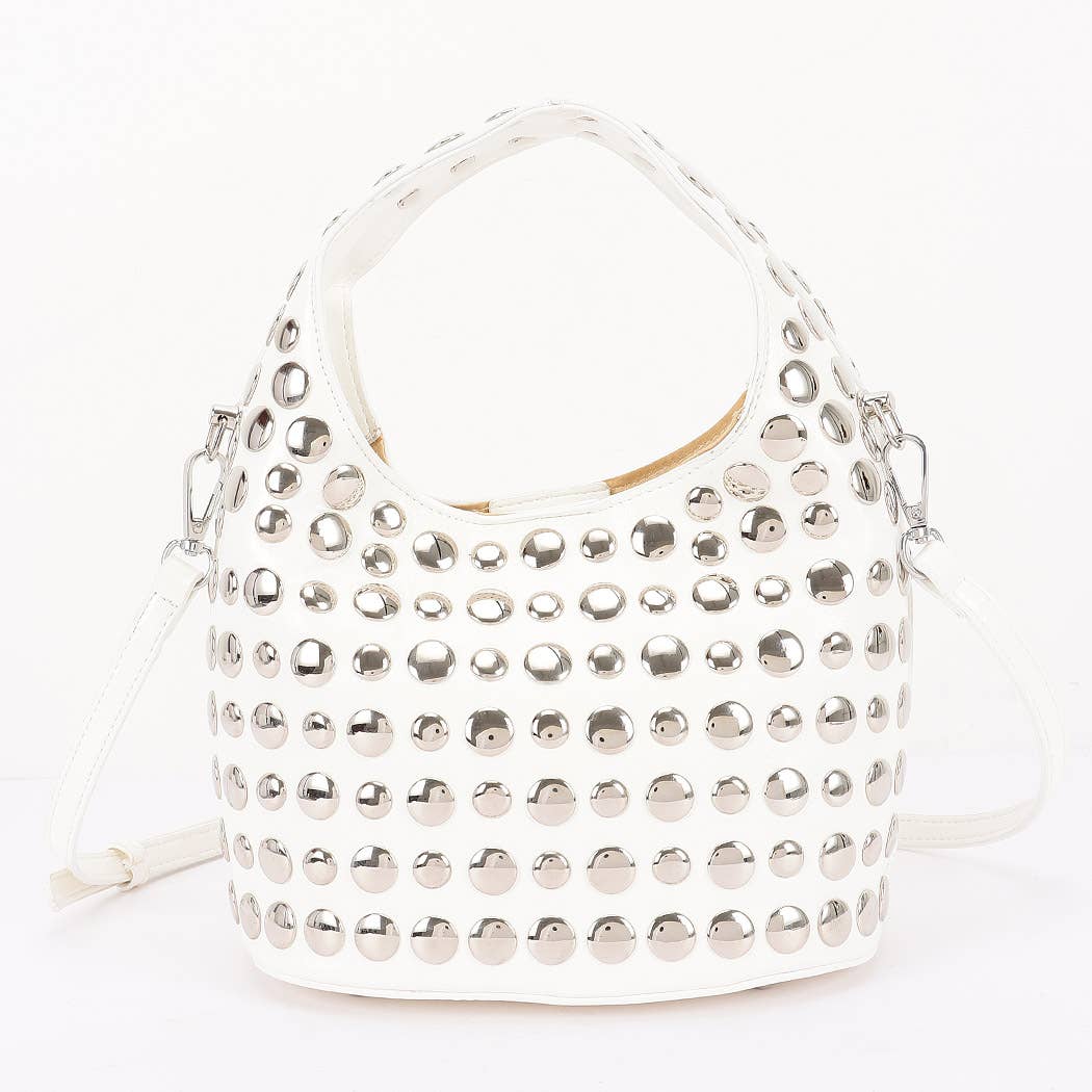 Vegan Leather Metal Studded Hobo Bag: BKSL