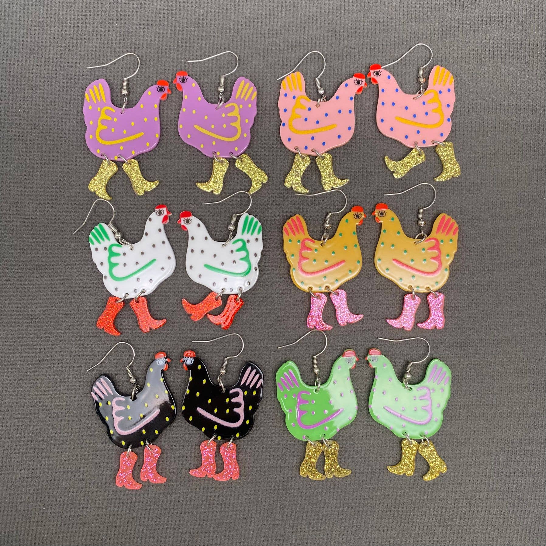 Acrylic Cock Dangle Earrings - YK: Green