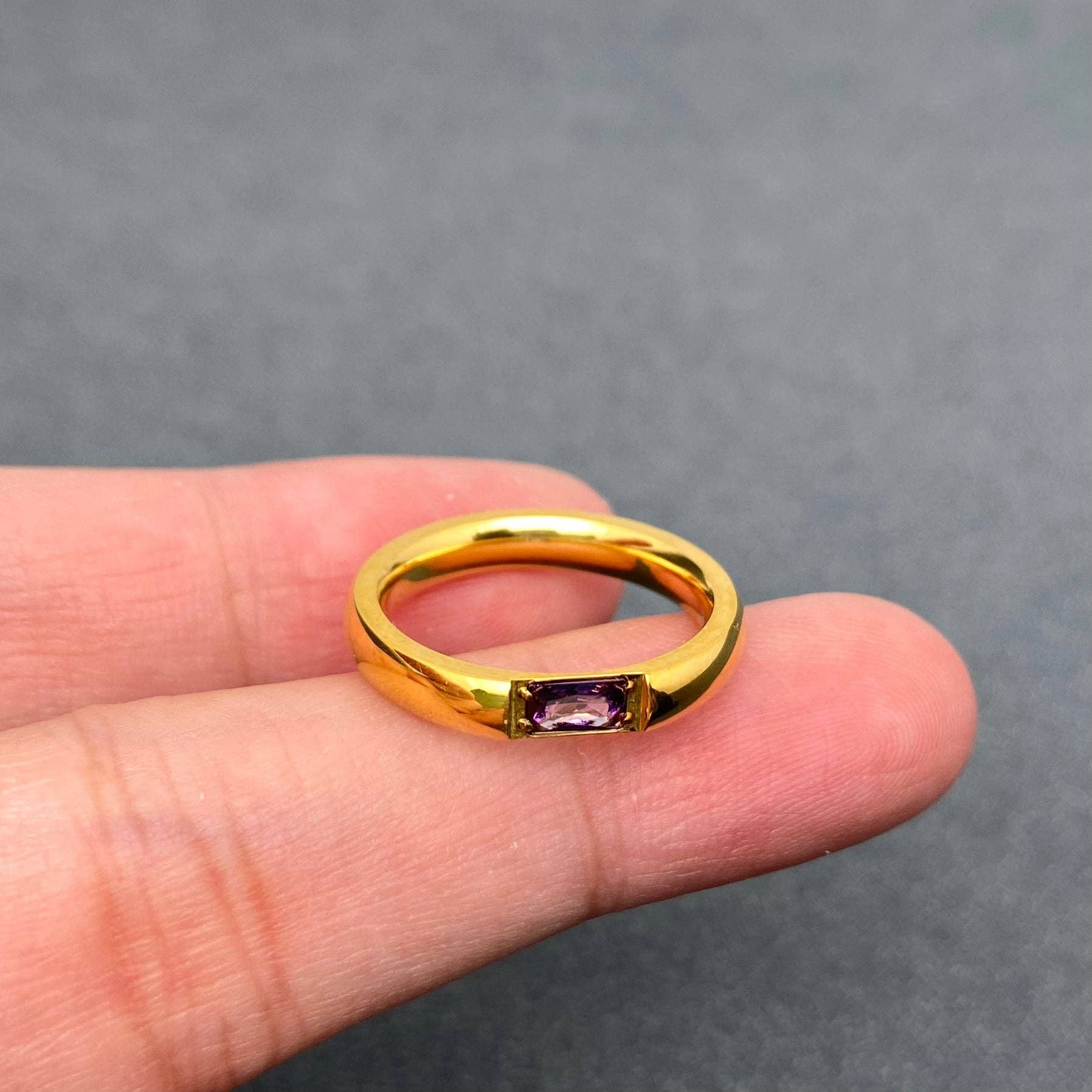 3.5mm Inlaid Zircon 18K Gold Plated Steel Ring - FGS: Purple / 8