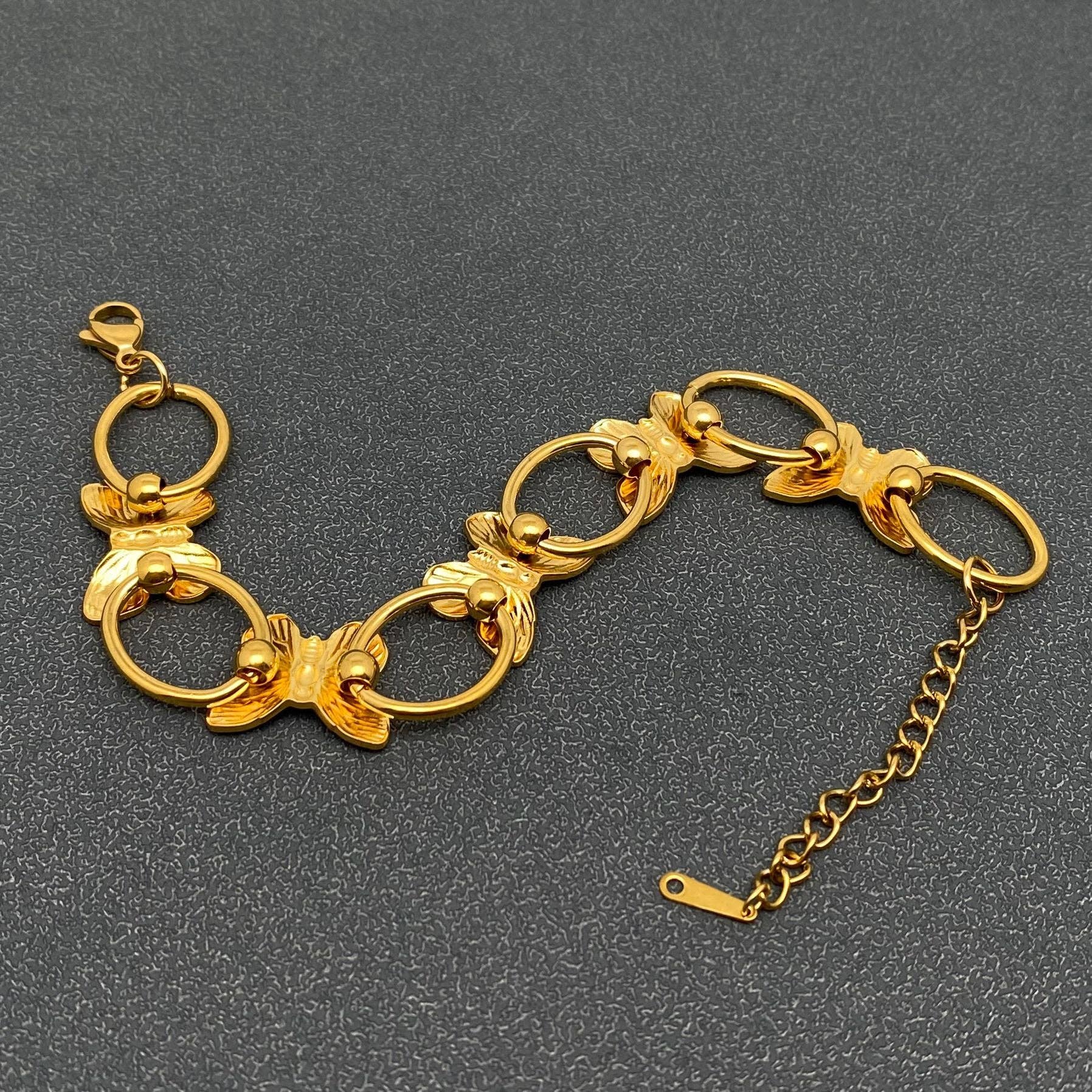 18K Gold Plated Steel Butterfly Linked Bracelet - FGS