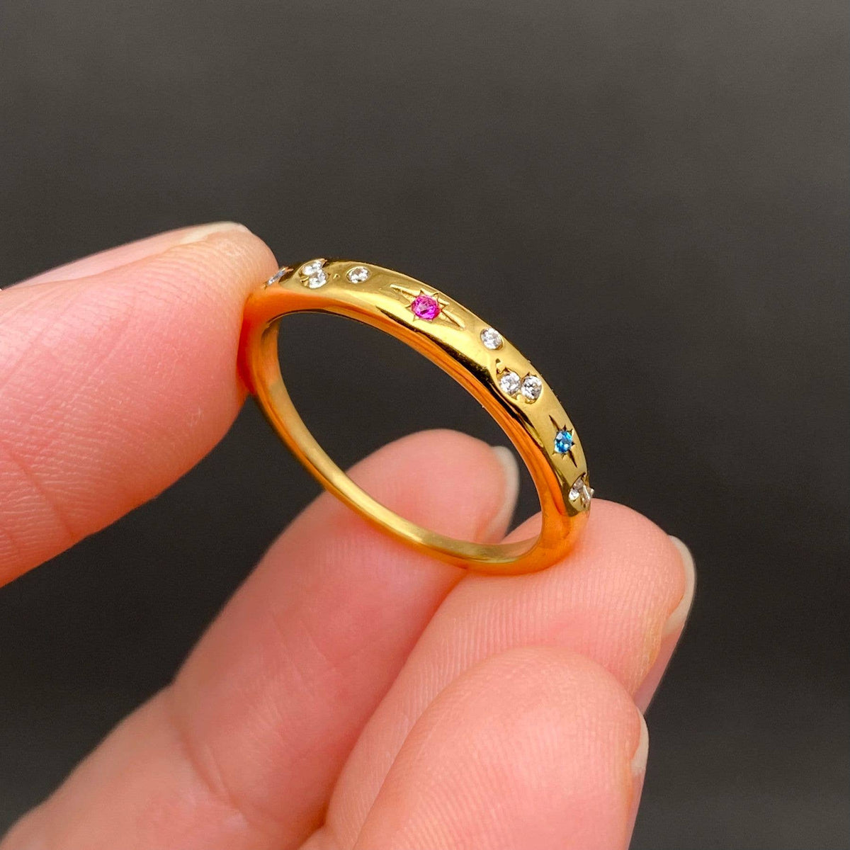 Colored Zircon Inlaid Star 18K Gold Plated SS Ring - FGS/MS: Golden / 9