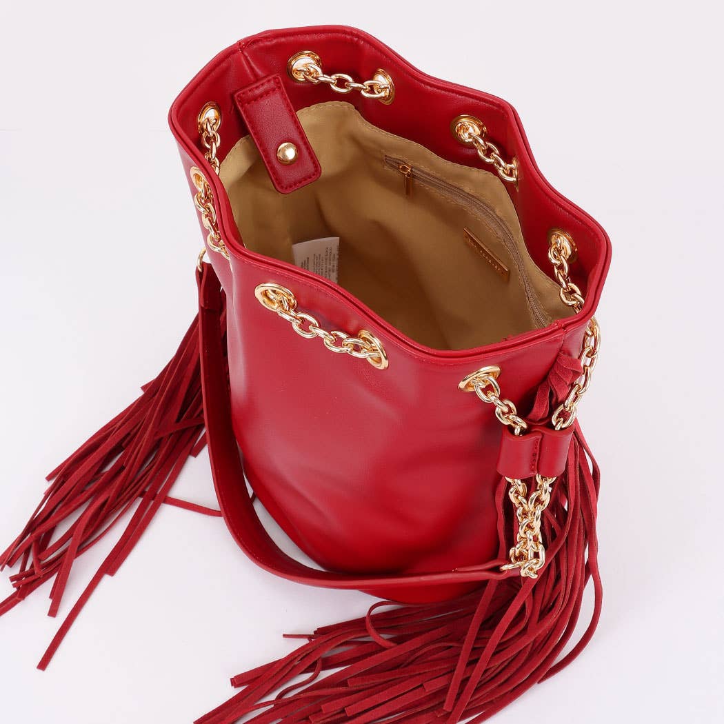 Chic Fringe & Chain Bucket Bag: BUR
