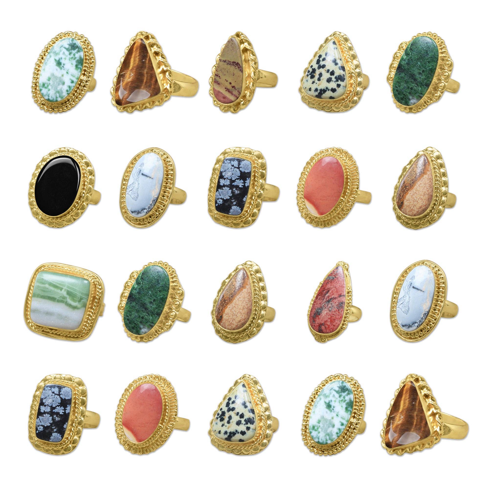 Assorted Crystal Rings – Gold-Plated, Mixed Designs & Gemstones | Wholesale: 10 Rings