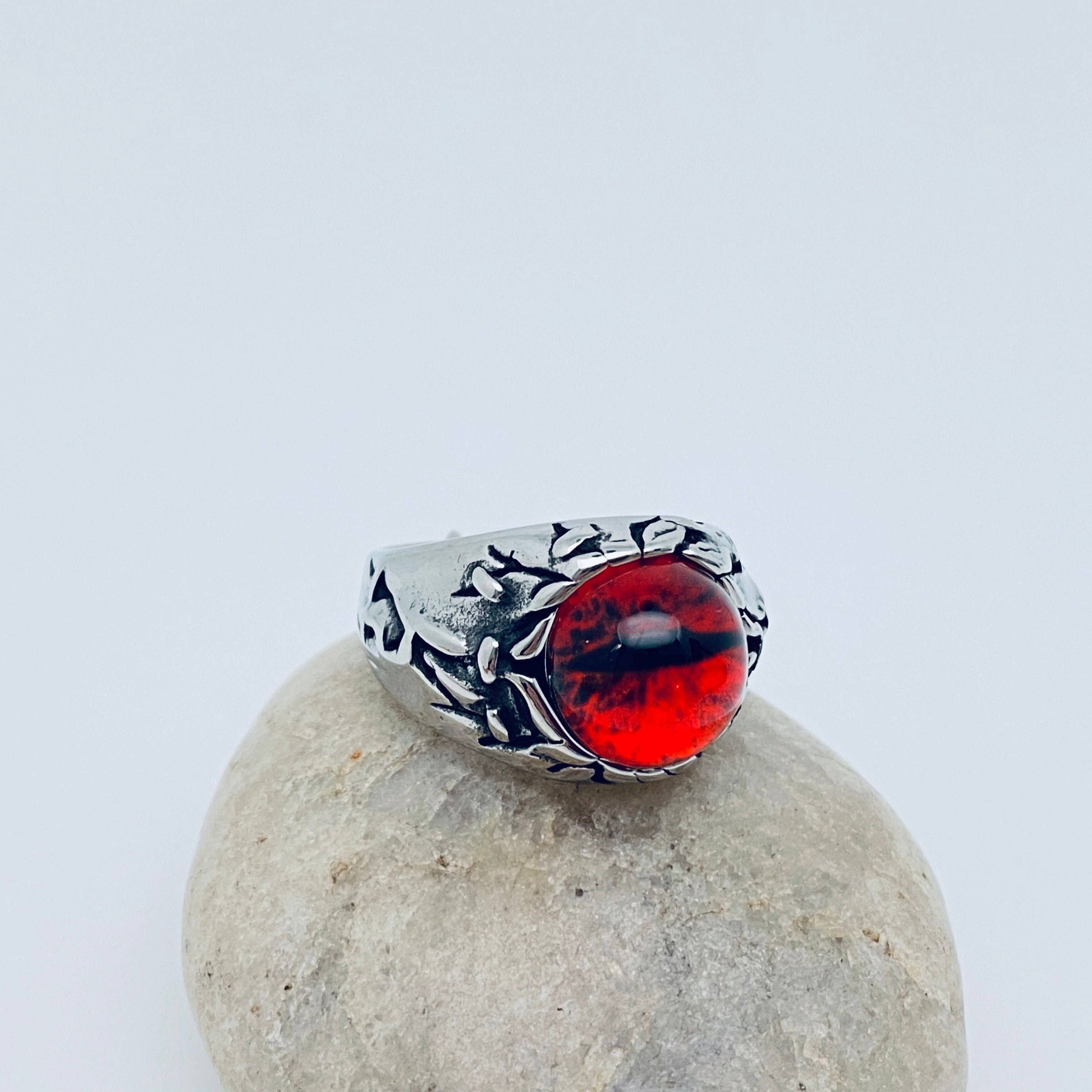 Devil's Eye Demon Eyeball Men's Stainless Steel Ring - MJ/MR: Steel Blue stone / 11