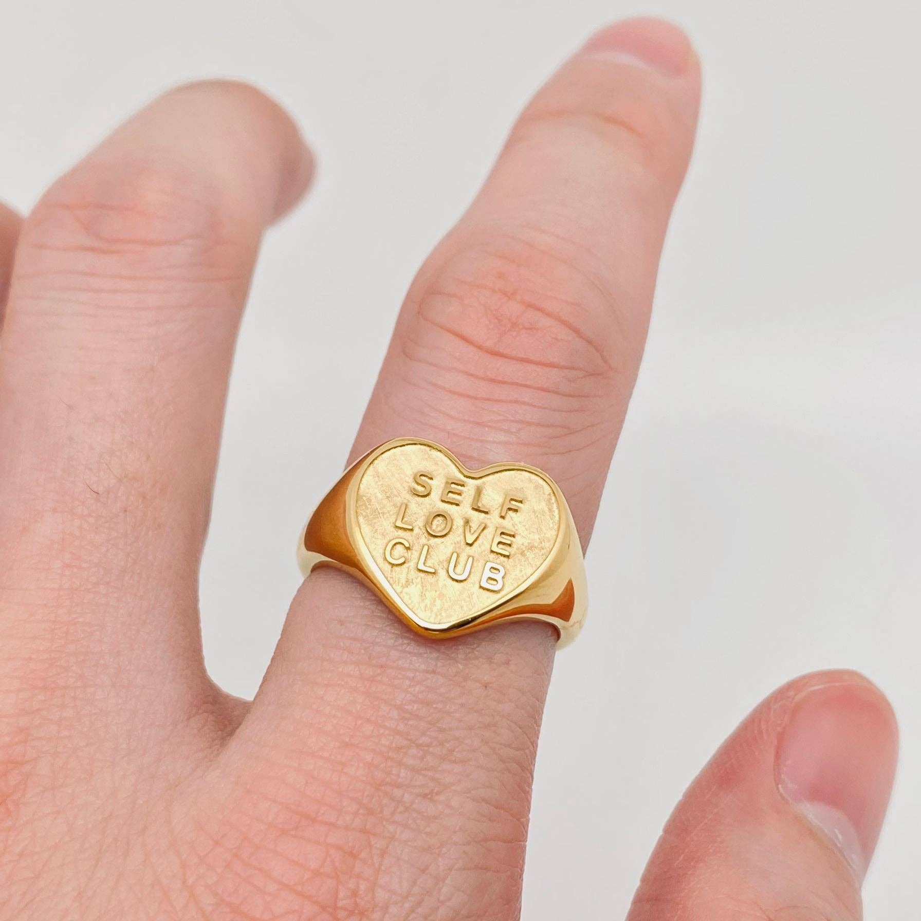 "SELF LOVE CLUB" Heart Shaped 18K Gold Plated Rings - FGS: 8
