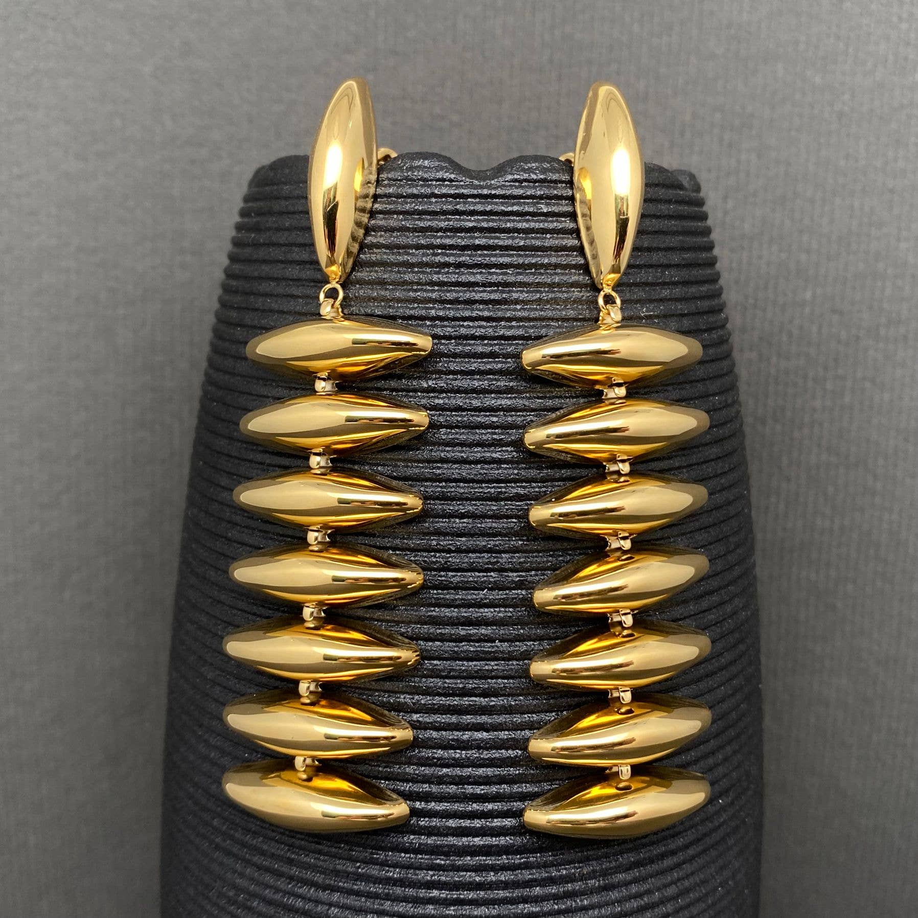Glossy Geometric Fringe 18K Gold Plated Earrings - FGS: Steel color