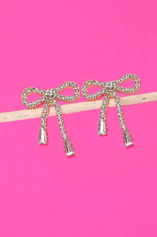 Wall To Wall Accessories - RHINESTONE BOW DROP EARRING | 80E2433: GOLD