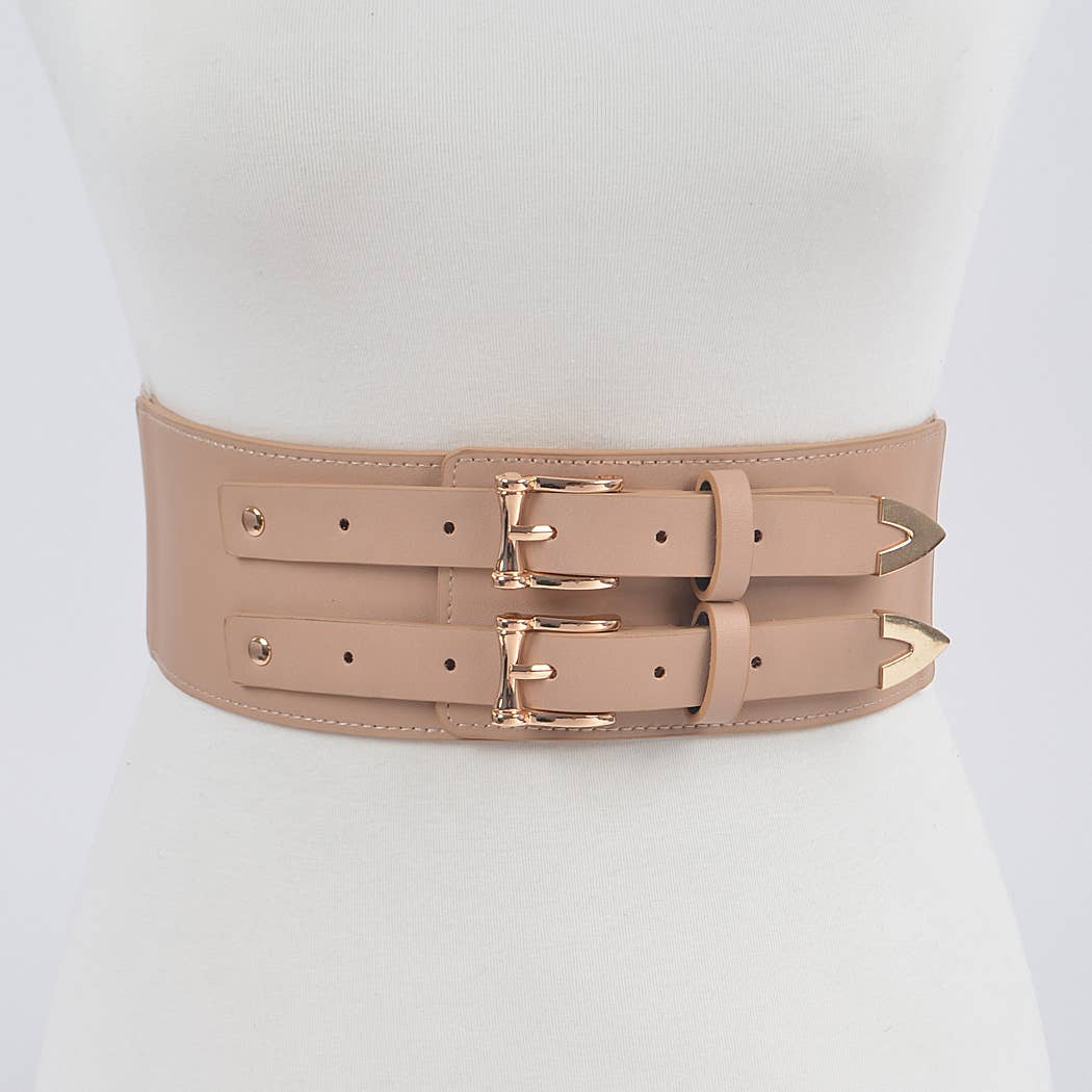 Corset Stretch Plus Size Belt W/Two Buckles: Nude Gold