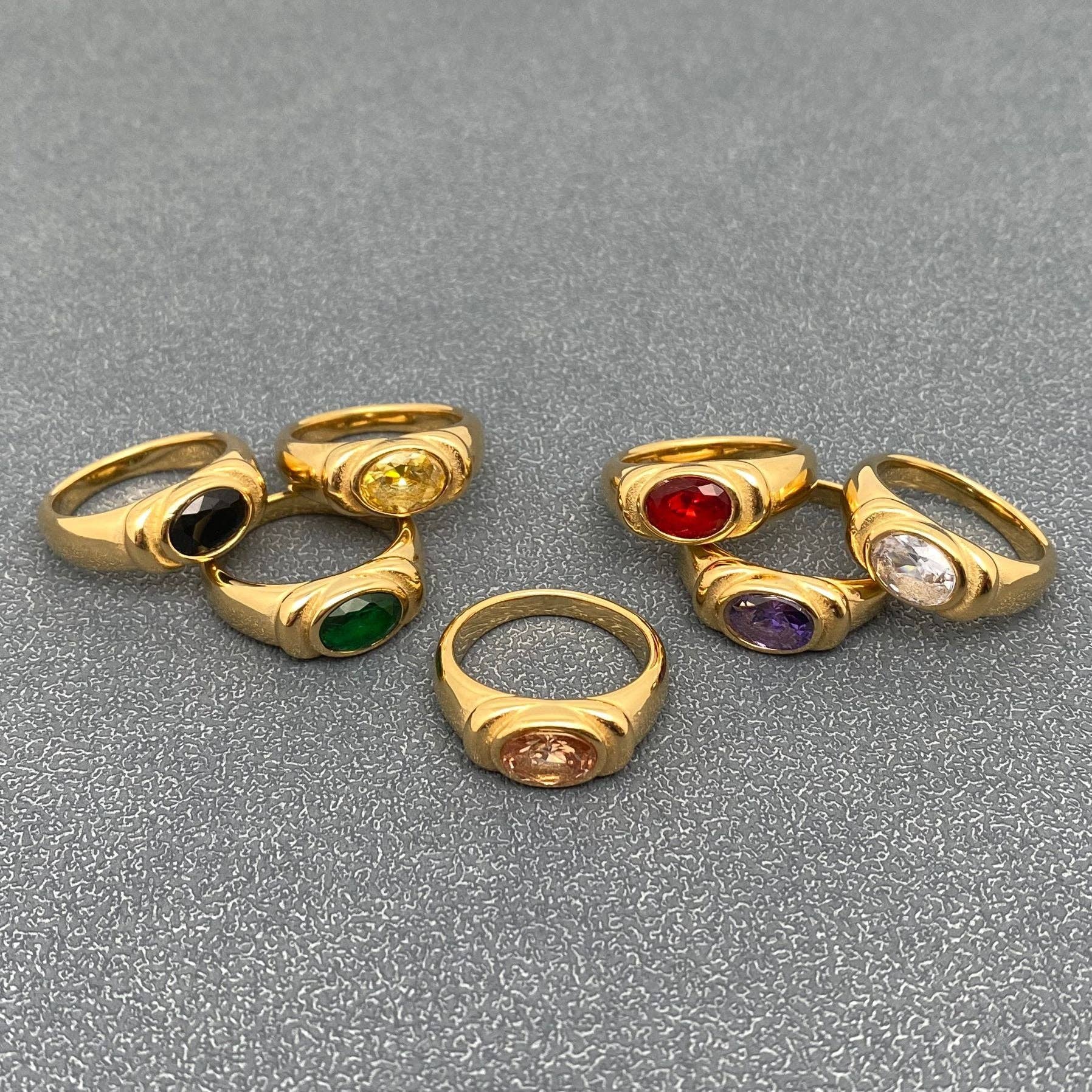 Inlaid CZ 18K Gold Plated Stainless Steel Ring - FGS: Black / 10