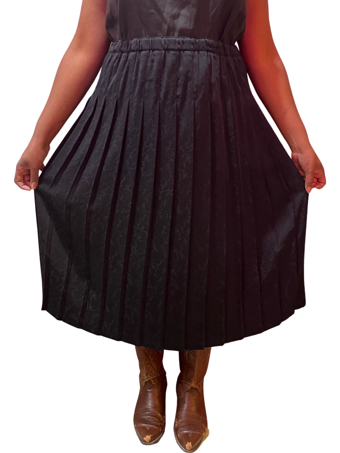 Jet Black Embossed Pleated Skirt