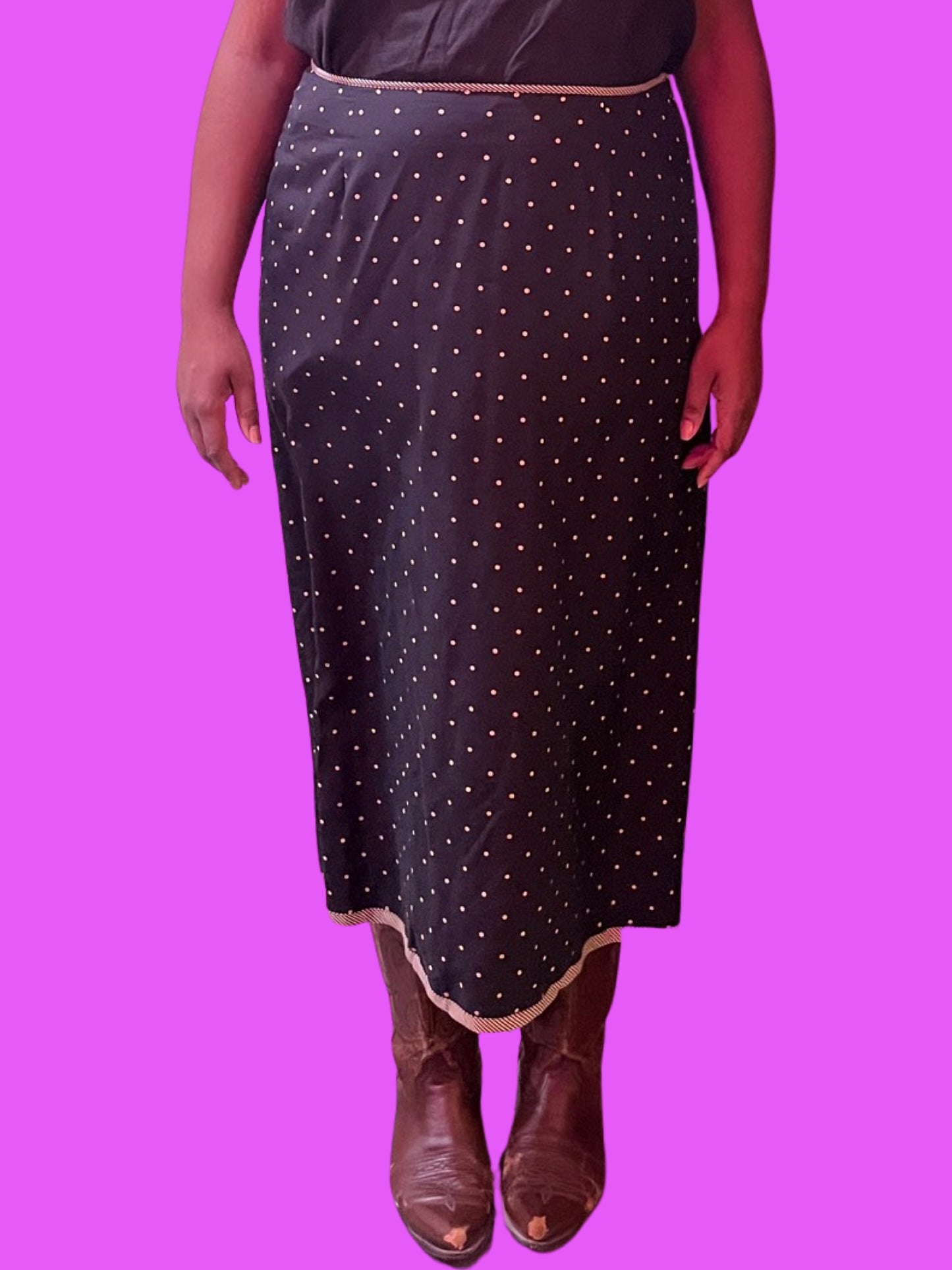 Silk Dotted Midi Skirt