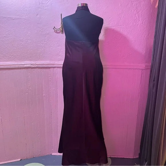 BHLDN NWT Ruby Twist Halter Satin Gown Plus Size 22 Dark Berry Bridesmaid Formal