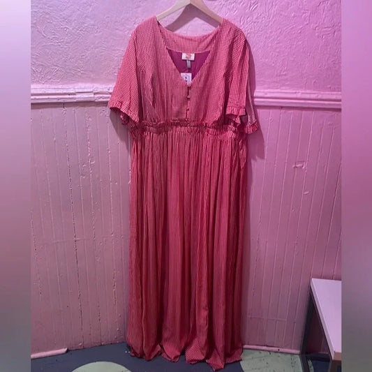 Tamara Malas Pink Orange Gingham Maxi Dress *One of a Kind Sample* size 22/24 3X
