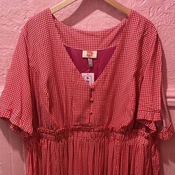 Tamara Malas Pink Orange Gingham Maxi Dress *One of a Kind Sample* size 22/24 3X