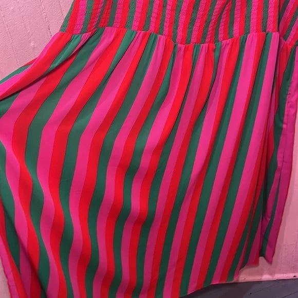 ALTAR Houseline PDX Leah Dress Pink Green Watermelon Stripe Dress 6X