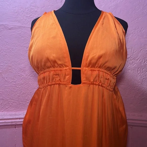 BCBG NWT Max Azria Kameron Tangerine Orange VNeck Tiered Maxi Dress sz 48 XXL 2X