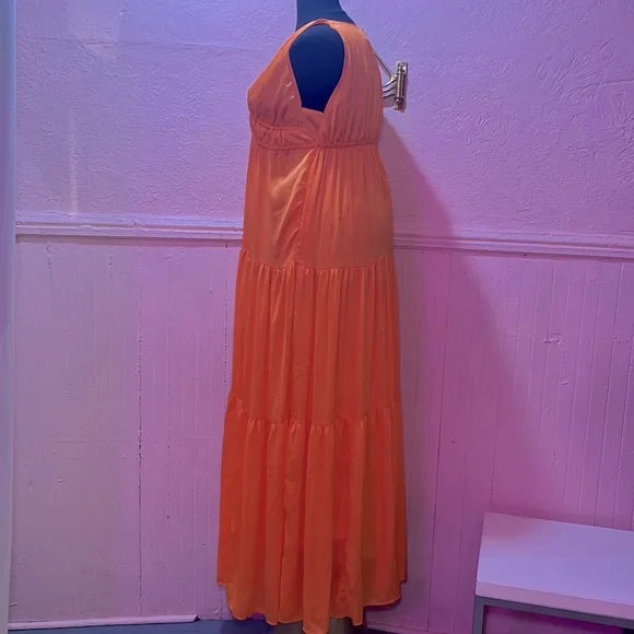 BCBG NWT Max Azria Kameron Tangerine Orange VNeck Tiered Maxi Dress sz 48 XXL 2X