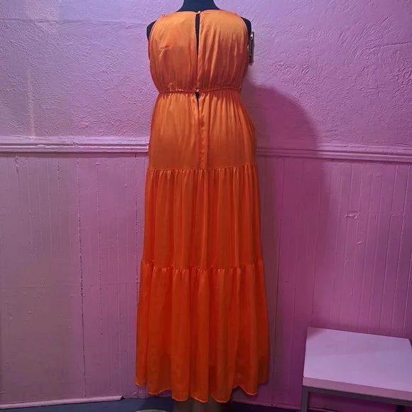 BCBG NWT Max Azria Kameron Tangerine Orange VNeck Tiered Maxi Dress sz 48 XXL 2X