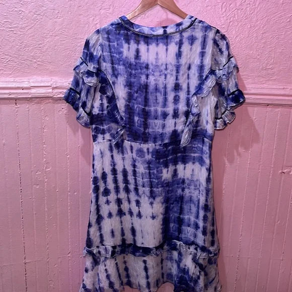 TANYA TAYLOR NWT Rhett Blue Silk Tie Dye Flutter Cocktail Dress size 18