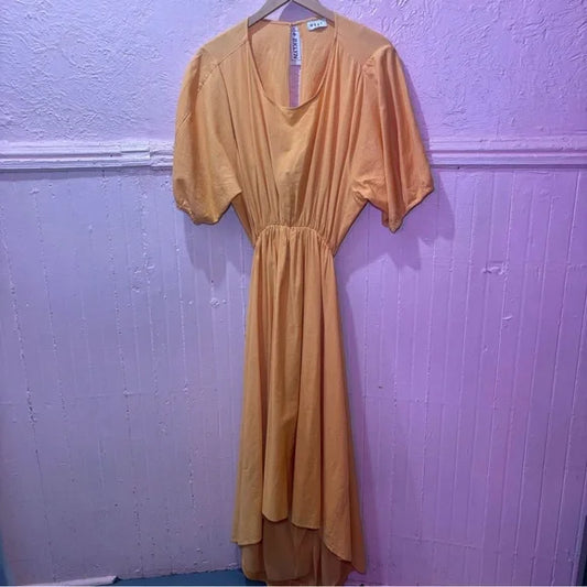 WRAY Dune Exposed Cutout Back Linen Blend Orange Midi Dress Size 4XL