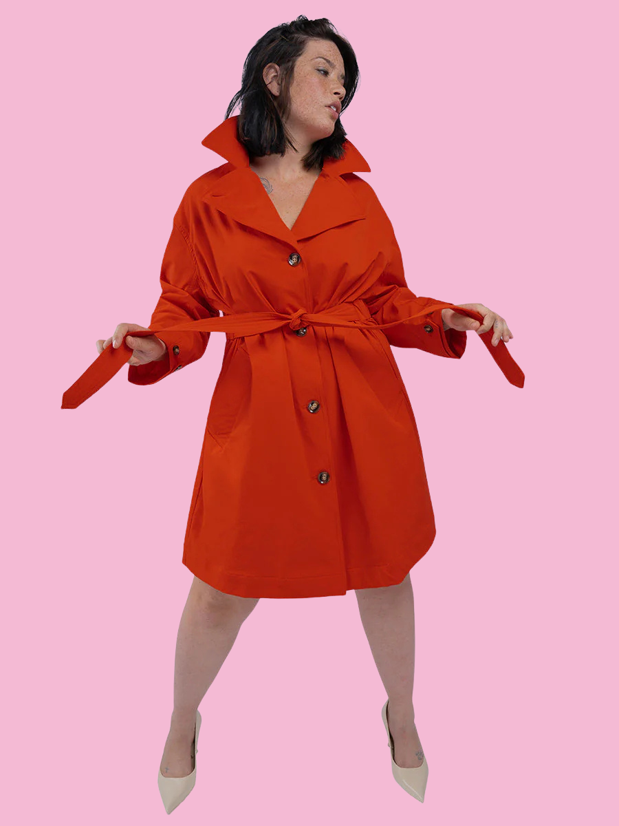 See Rose Go Poppy Red Brilliant Trench (0X-4X, all sizes)