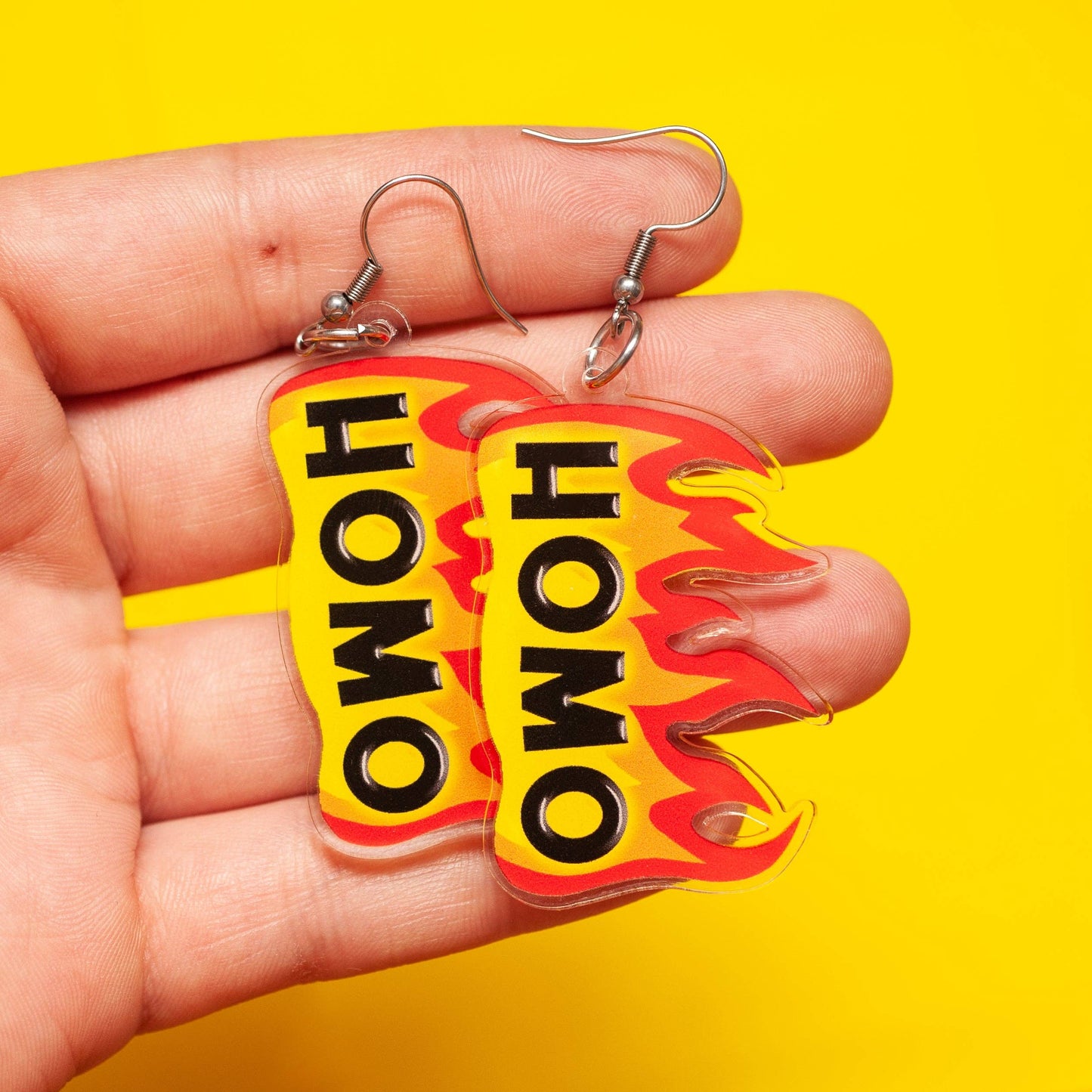 Crafty Queer Studio - Flaming Homo LGBTQ+ acrylic earrings