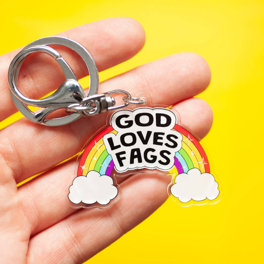 Crafty Queer Studio - God Loves Fags LGBTQ+ keychain