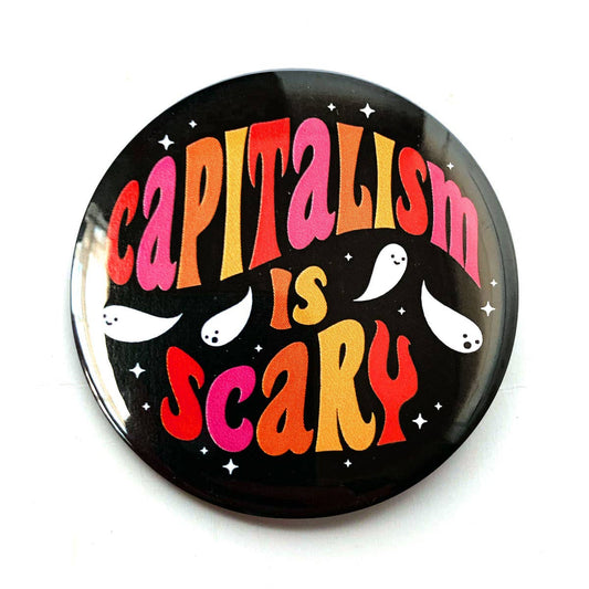 Krystan Saint Cat - Capitalism Is Scary Pinback Button