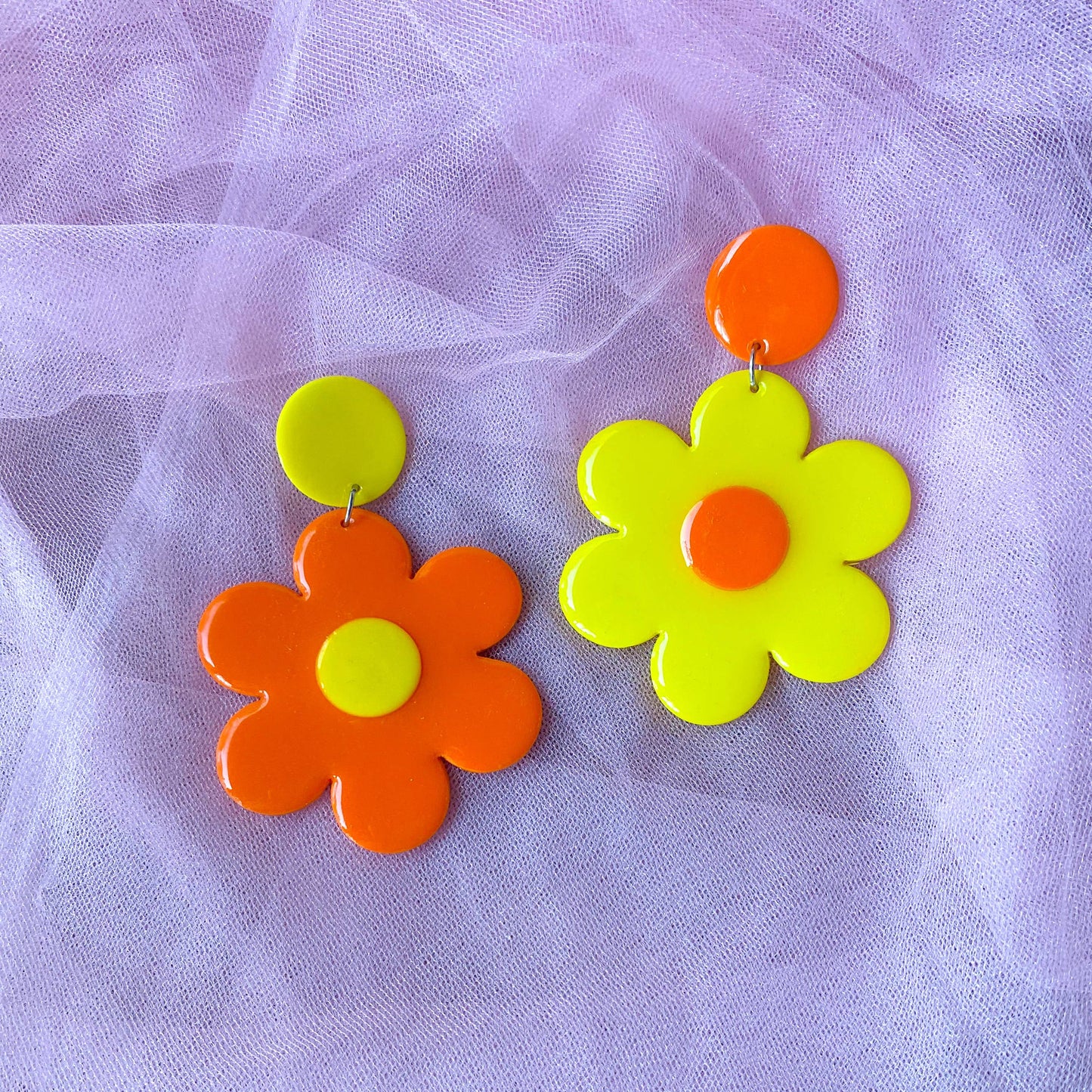 Polymer Clay Mega Daisy Earrings in Yellow and Orange