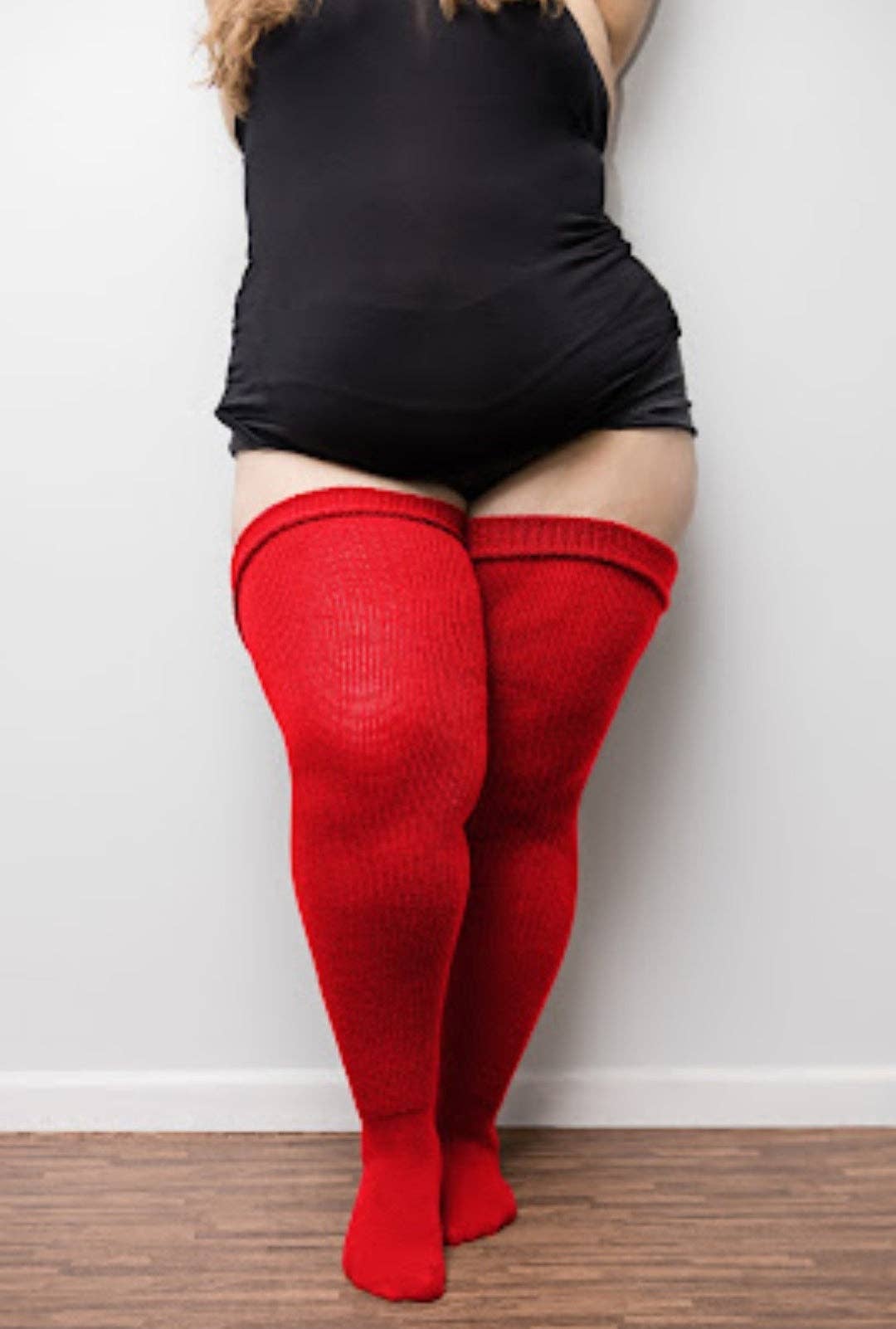 THUNDA THIGHS - Plus Size Thigh High Socks - Red Delicious: Long 35 Inches