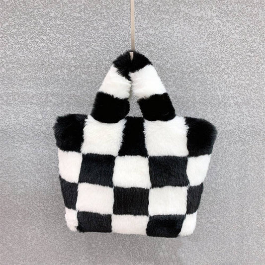 Solar Eclipse - Checkered Vegan Faux Fur Bag