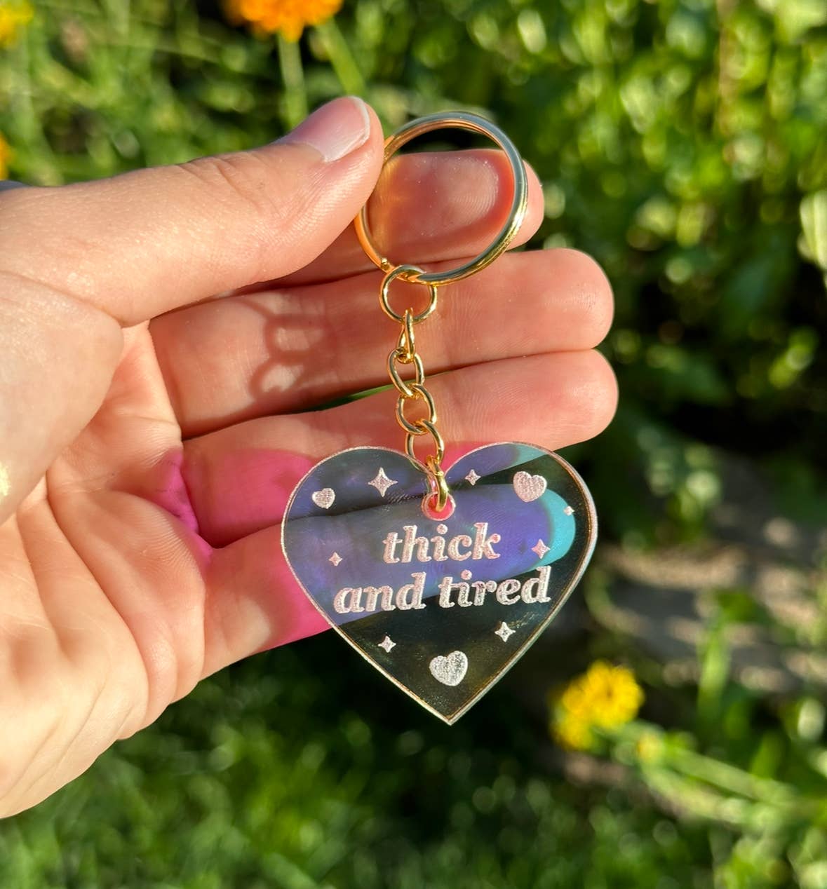 Artwork By Jenny Shlemon - Thick And Tired Iridescent Acrylic Keychain