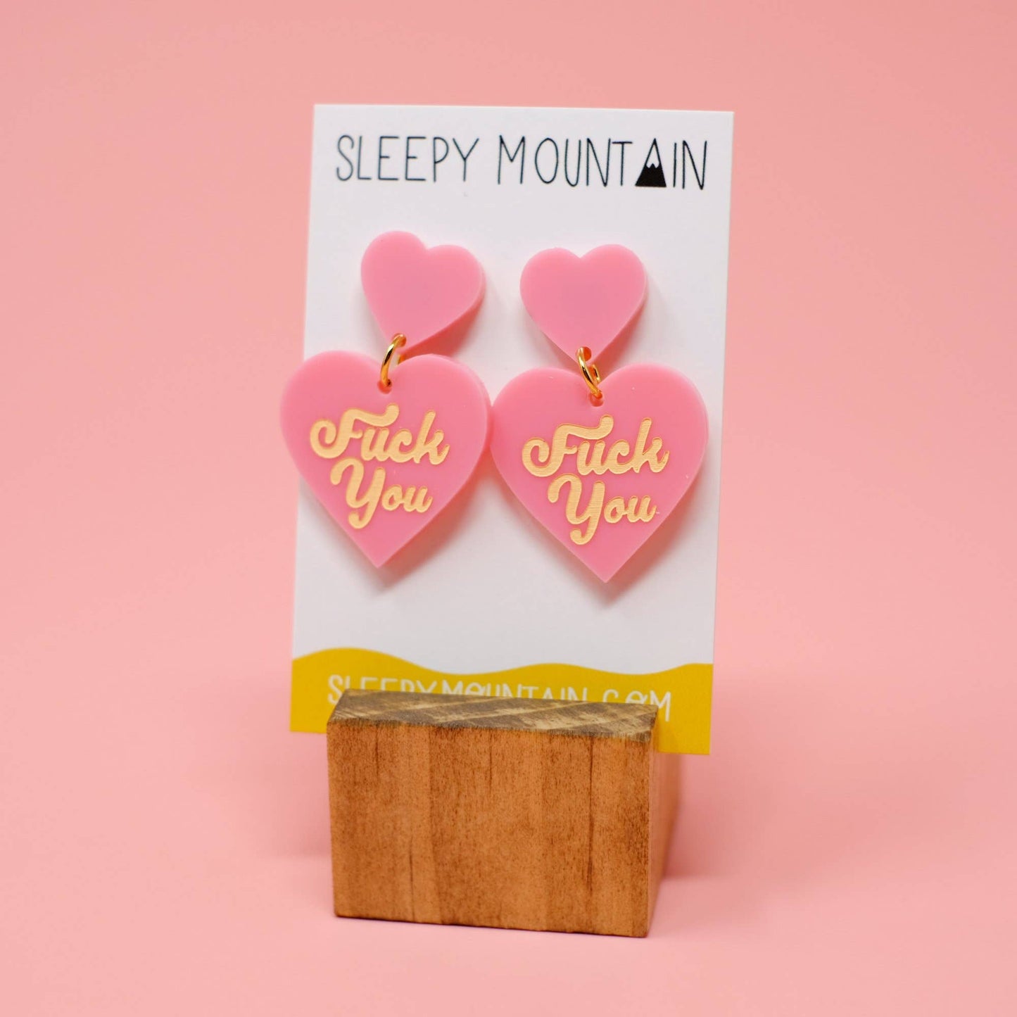 Sleepy Mountain - F U Double Heart Dangles - Pink