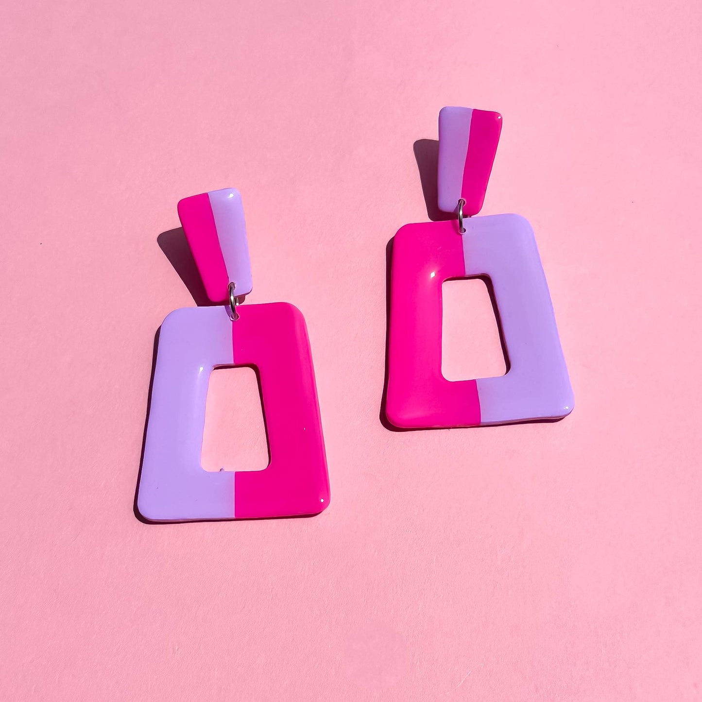 Polymer Clay Duo-Toned Dangle Earrings in Pink and Purple
