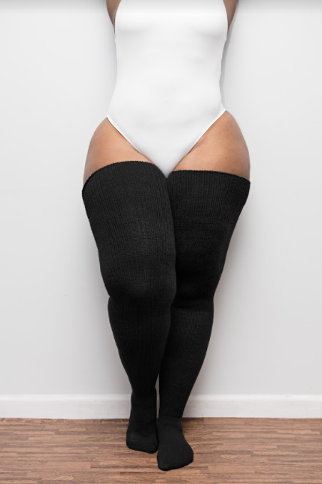 THUNDA THIGHS - Plus Size Thigh High Socks - Classic Black: Long 36 Inches