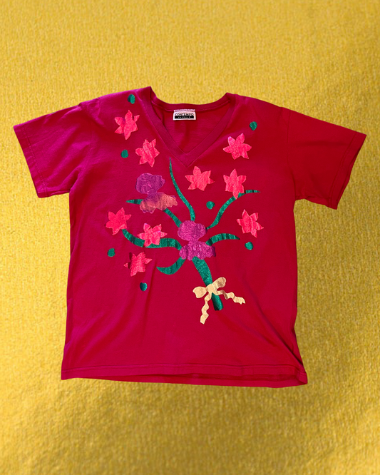 Hot Pink Metallic Floral Tee