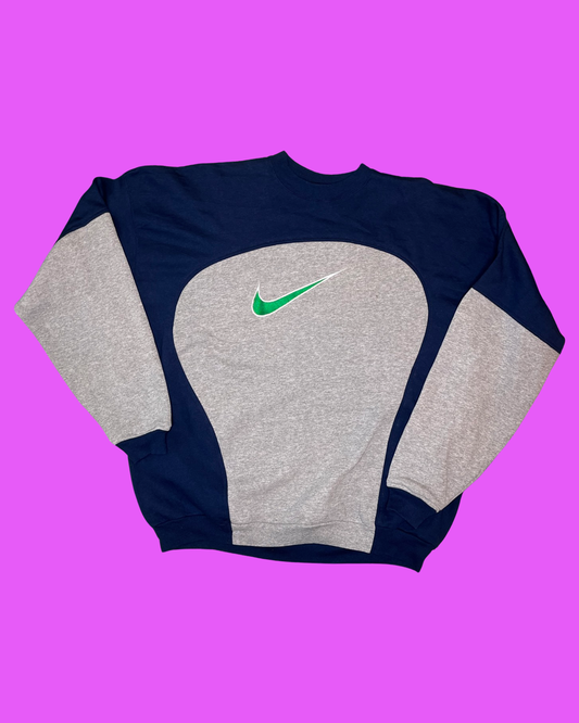 Navy Blue & Gray With Green Swoop Nike Crewneck